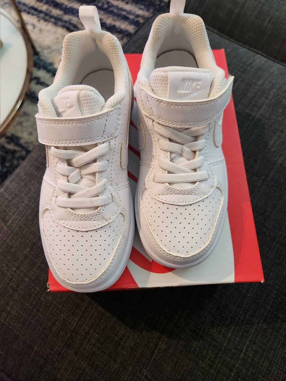 Nike Court Borough Low SL PSV Kids White Leather Sneakers Size 11c